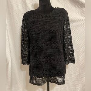 Talbots Cotton Blend Black Lace 3/4 Sleeve Blouse Size Small